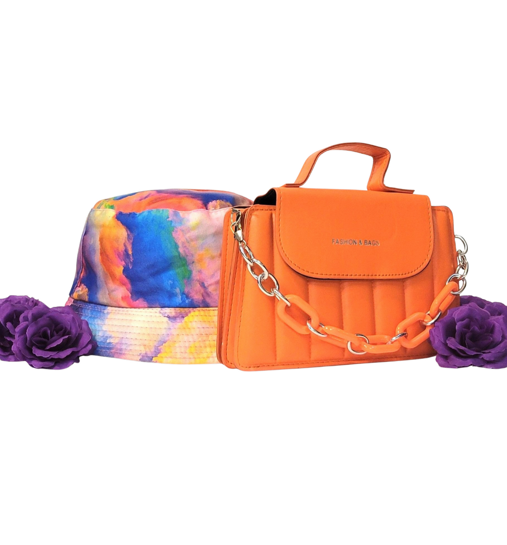 Rainbow Sky Reversible Bucket Hat & Fashion Bags Chain Satchel Bundle Package